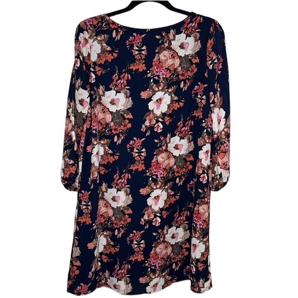 Lulu's Pink Navy Floral Cold Shoulder Long Sleeve Mini Dress Size Small - Picture 5 of 5